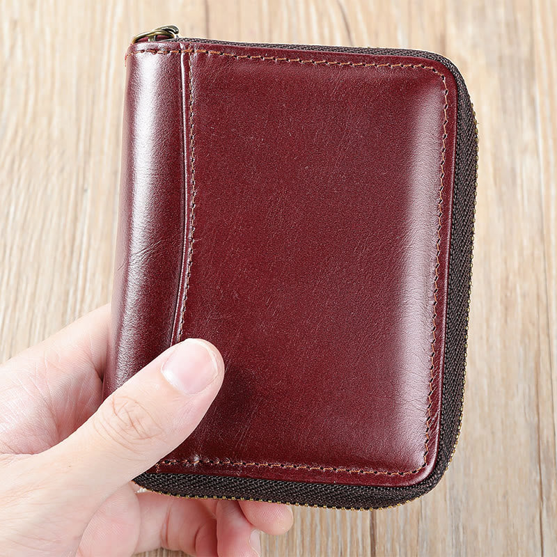 RFID-blockierendes Kartenetui aus Leder mit Rundum-Reißverschluss