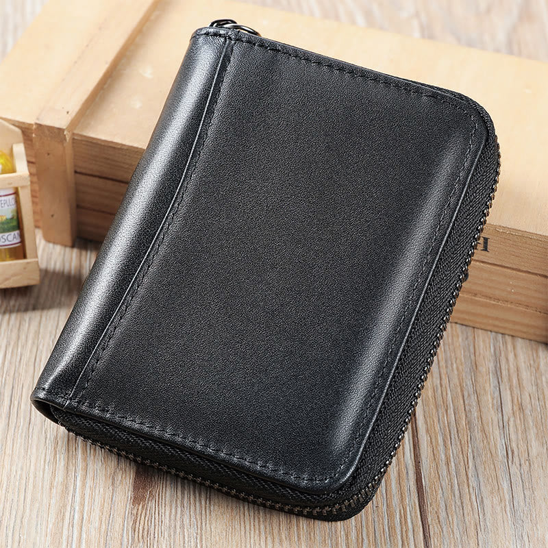 RFID-blockierendes Kartenetui aus Leder mit Rundum-Reißverschluss - Vertikal - Schwarz - A - image 33