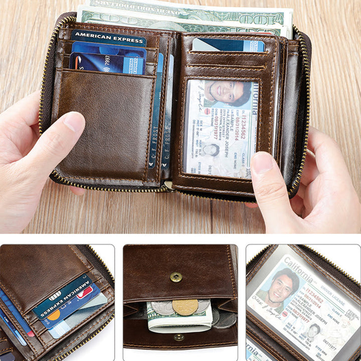 RFID-blockierendes Kartenetui aus Leder mit Rundum-Reißverschluss