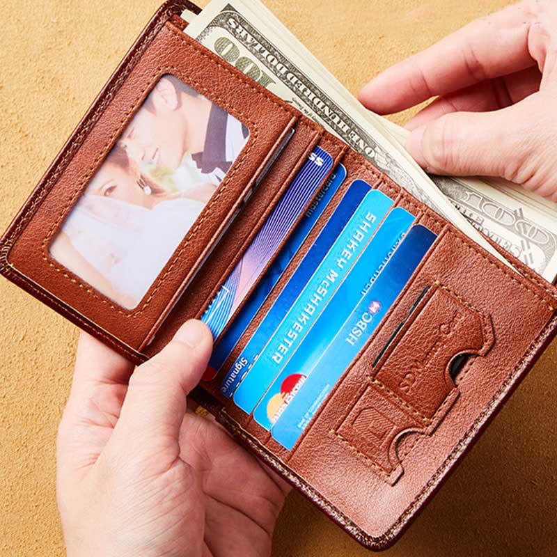 RFID-Geldbörse aus echtem Leder im Vintage-Stil mit Kartenhalter