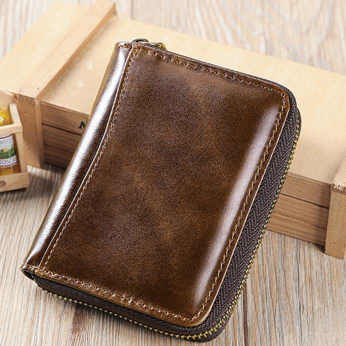 RFID-blockierendes Kartenetui aus Leder mit Rundum-Reißverschluss