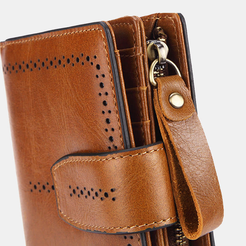 Retro RFID-blockierende zweifach faltbare Lederbrieftasche für Damen