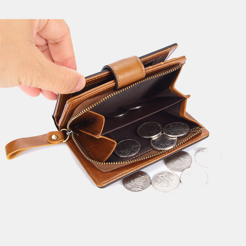 Retro RFID-blockierende zweifach faltbare Lederbrieftasche für Damen