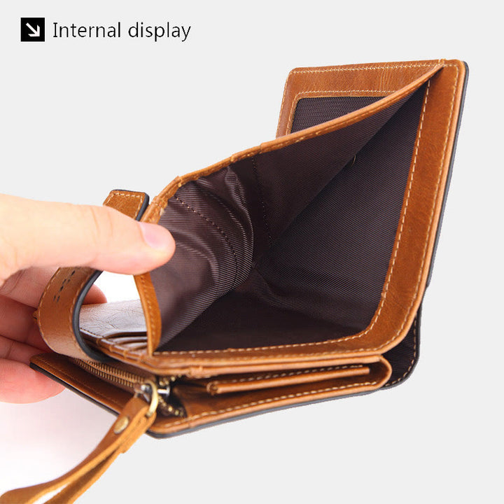 Retro RFID-blockierende zweifach faltbare Lederbrieftasche für Damen