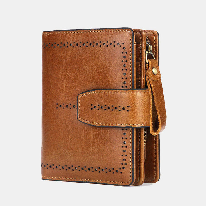 Retro RFID-blockierende zweifach faltbare Lederbrieftasche für Damen