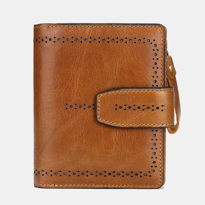Retro RFID-blockierende zweifach faltbare Lederbrieftasche für Damen