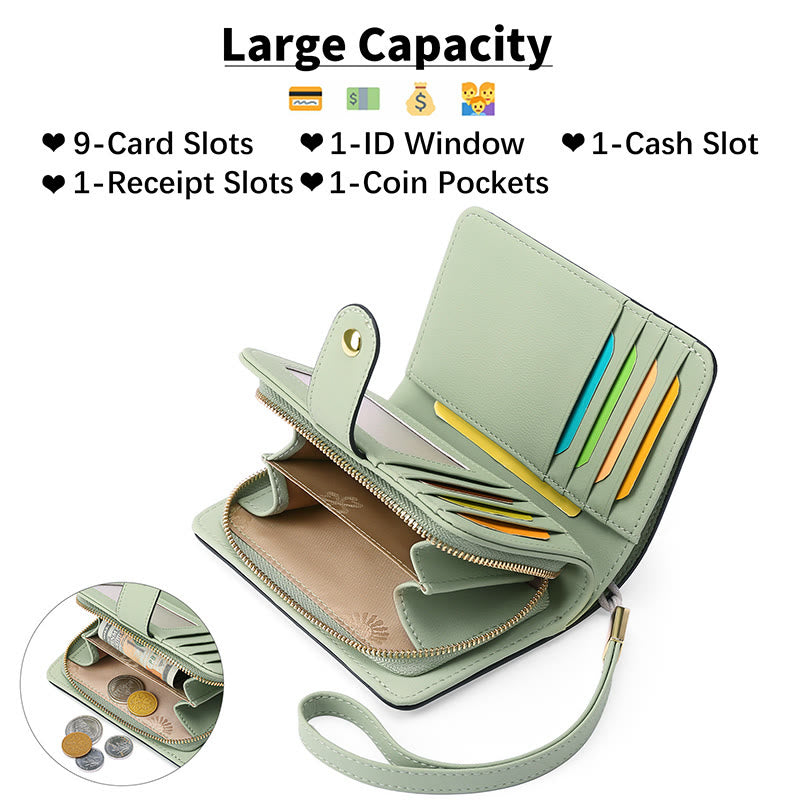 RFID-blockierende Geldbörse aus Kunstleder für Damen mit Handgelenkschlaufe und Reißverschlussfach - image 1