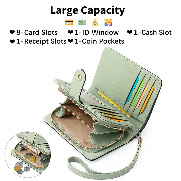 RFID-blockierende Geldbörse aus Kunstleder für Damen mit Handgelenkschlaufe und Reißverschlussfach - image 1