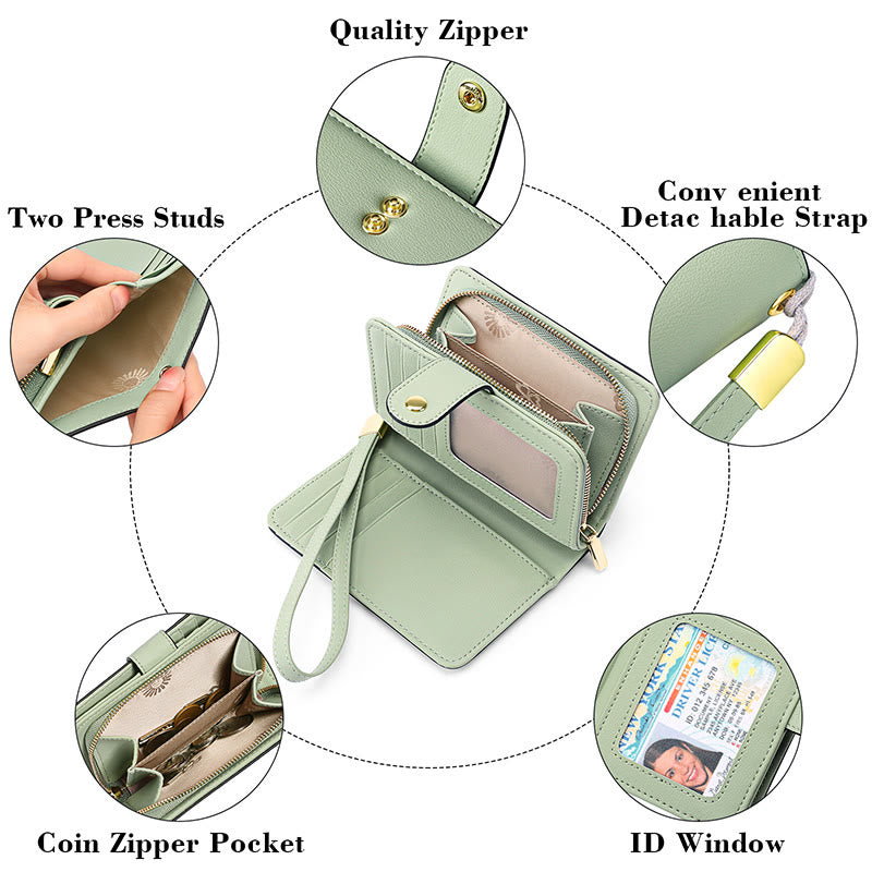 RFID-blockierende Geldbörse aus Kunstleder für Damen mit Handgelenkschlaufe und Reißverschlussfach - image 10