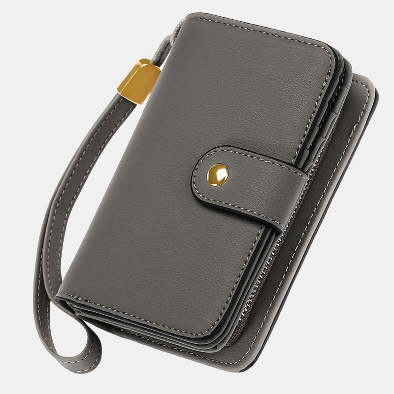 RFID-blockierende Geldbörse aus Kunstleder für Damen mit Handgelenkschlaufe und Reißverschlussfach - Grau - image 16