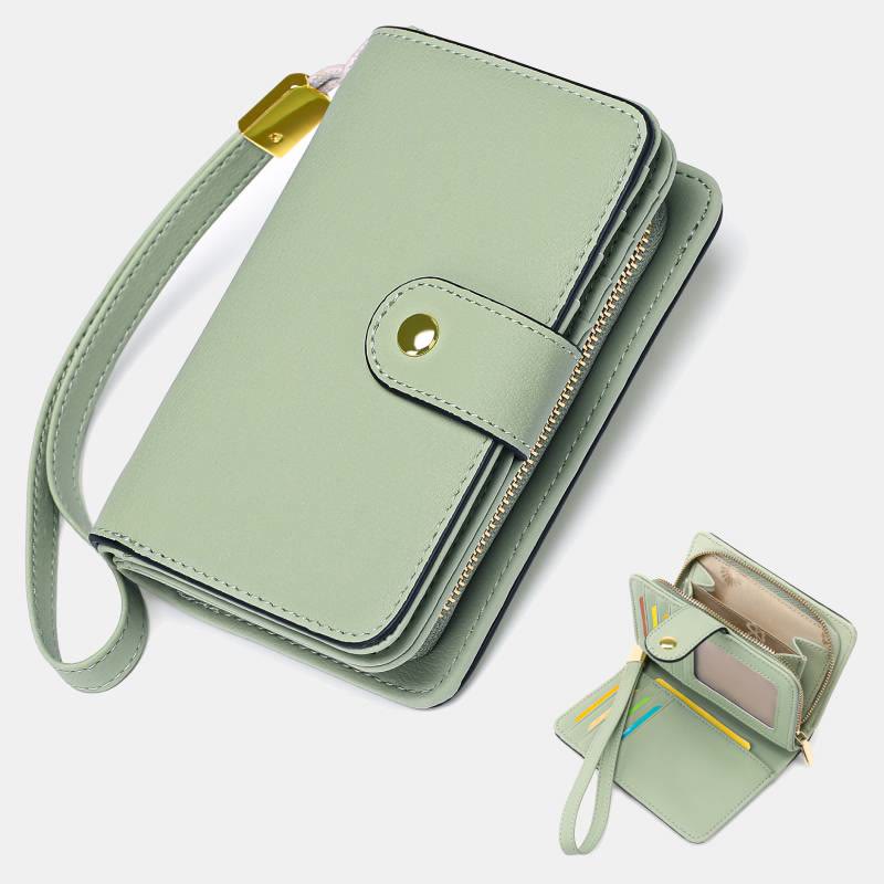 RFID-blockierende Geldbörse aus Kunstleder für Damen mit Handgelenkschlaufe und Reißverschlussfach - Blassgrün - image 0
