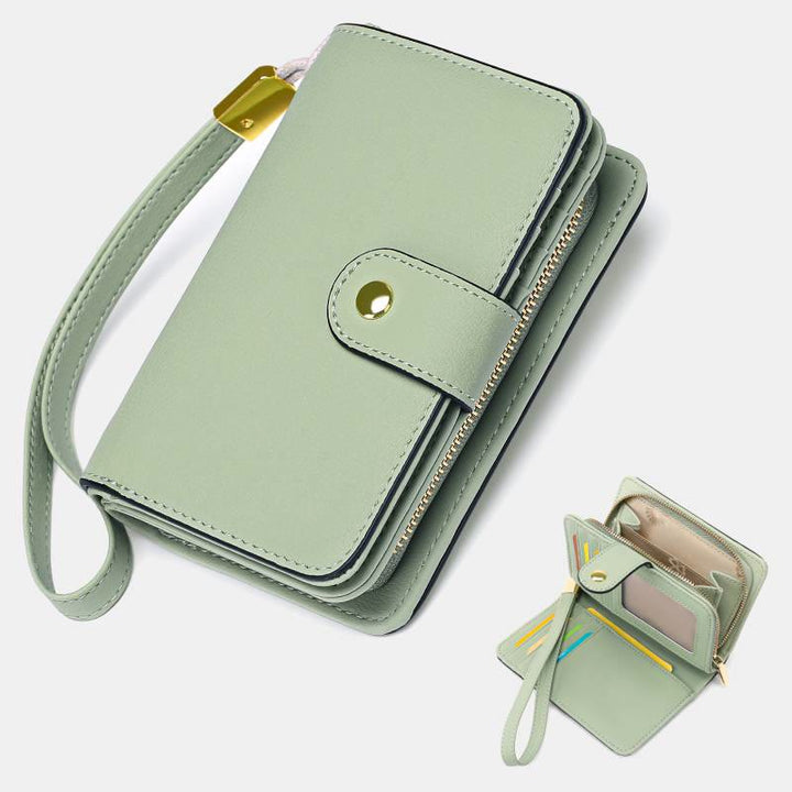 RFID-blockierende Geldbörse aus Kunstleder für Damen mit Handgelenkschlaufe und Reißverschlussfach - Blassgrün - image 0