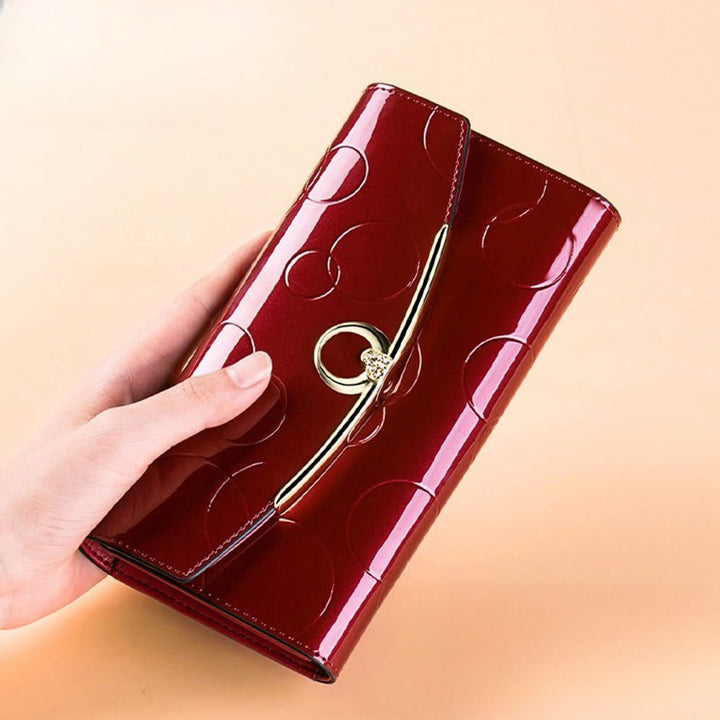 RFID-blockierende Schellack-Leder-Geldbörse mit langer Clutch für Damen