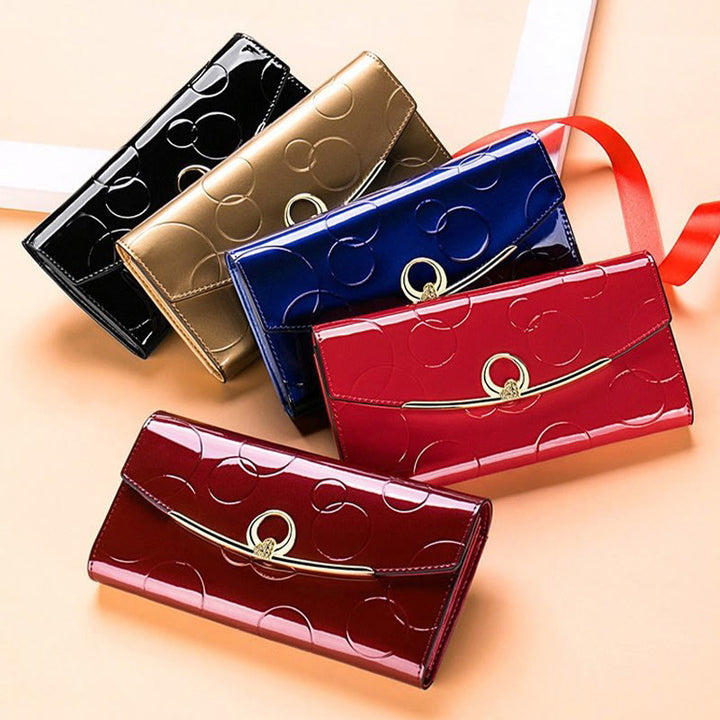 RFID-blockierende Schellack-Leder-Geldbörse mit langer Clutch für Damen