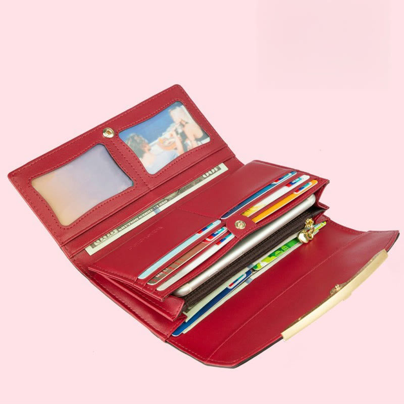 RFID-blockierende Schellack-Leder-Geldbörse mit langer Clutch für Damen