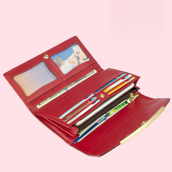RFID-blockierende Schellack-Leder-Geldbörse mit langer Clutch für Damen