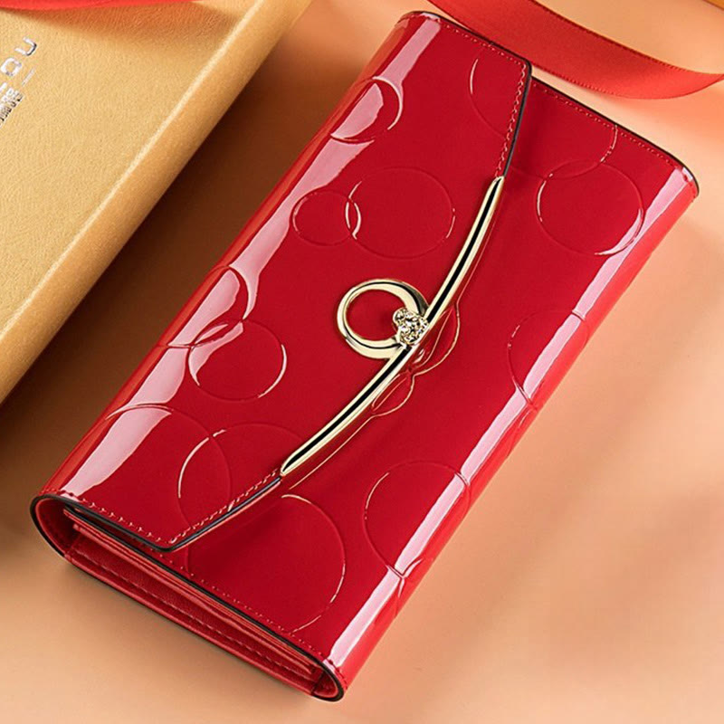 RFID-blockierende Schellack-Leder-Geldbörse mit langer Clutch für Damen