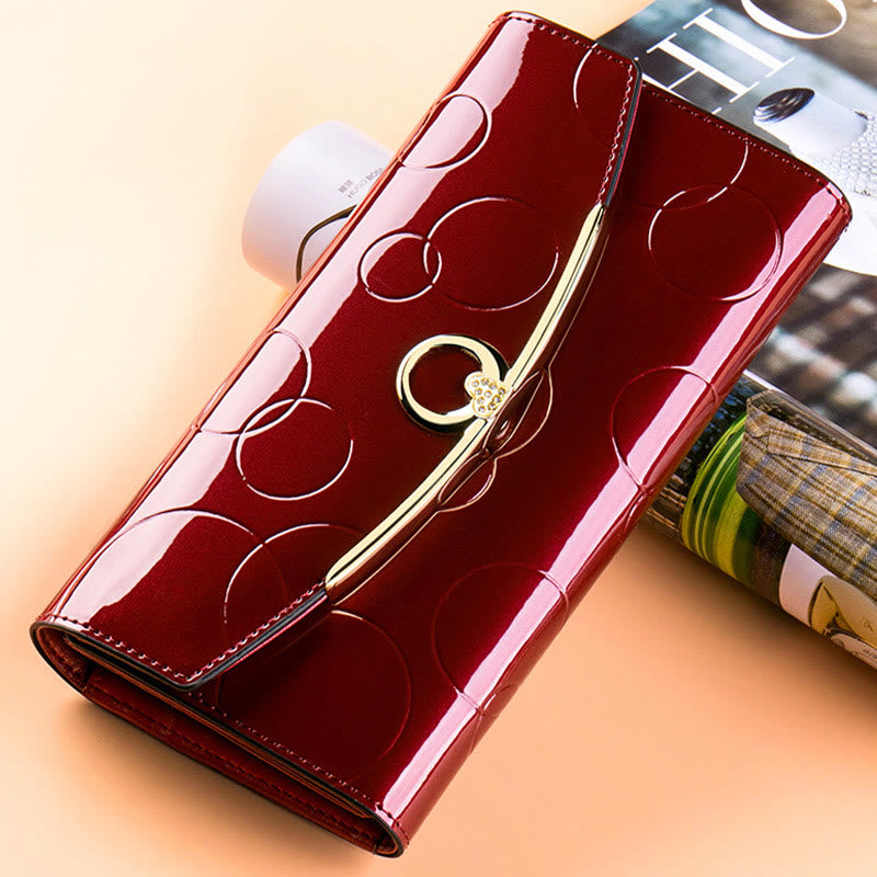 RFID-blockierende Schellack-Leder-Geldbörse mit langer Clutch für Damen
