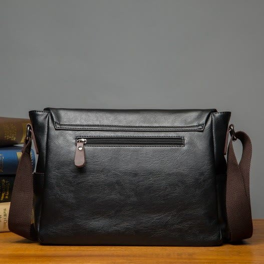 Messenger Bag für Herren, wasserdichte Schultertasche aus PU mit aufgesetzter Klappe