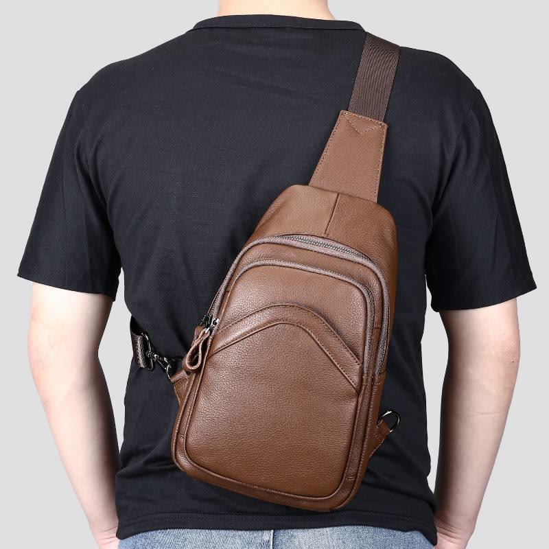 Schultertasche für Herren aus echtem Leder, lässiger Einkaufs-Tagesrucksack