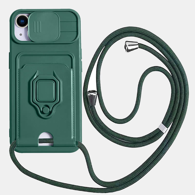 Handyhülle mit Lanyard für iPhone mit Kartensteckplatz, Schiebekamera-Objektivschutz