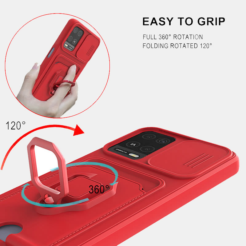 Handyhülle mit Lanyard für iPhone mit Kartensteckplatz, Schiebekamera-Objektivschutz