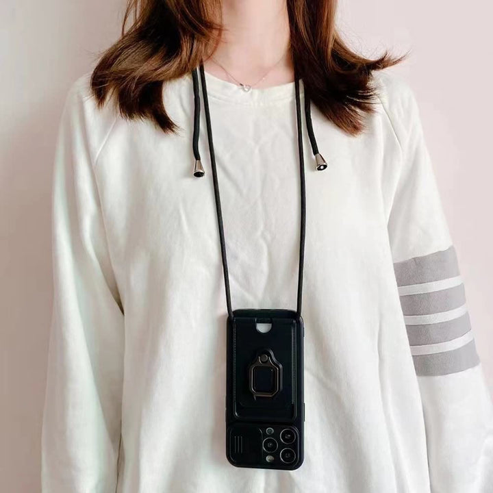 Handyhülle mit Lanyard für iPhone mit Kartensteckplatz, Schiebekamera-Objektivschutz