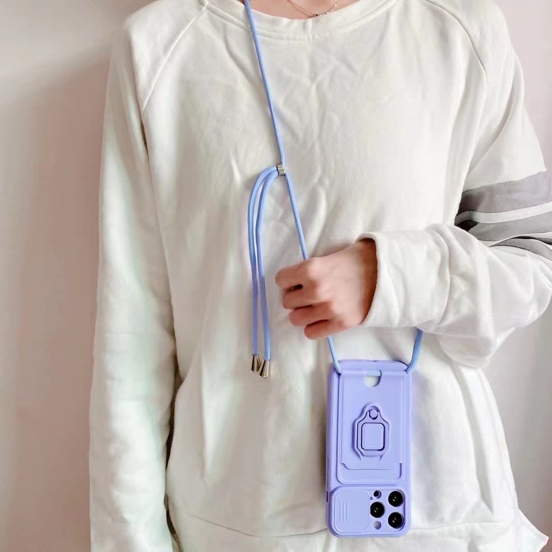 Handyhülle mit Lanyard für iPhone mit Kartensteckplatz, Schiebekamera-Objektivschutz