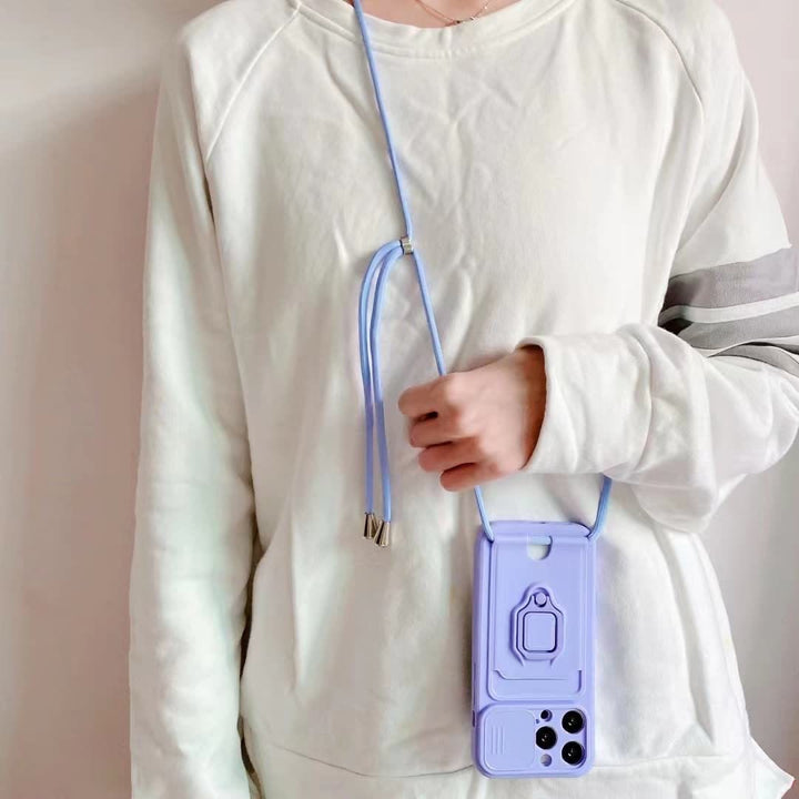 Handyhülle mit Lanyard für iPhone mit Kartensteckplatz, Schiebekamera-Objektivschutz