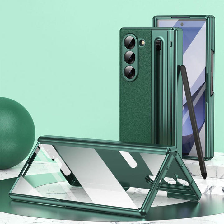 Lychee Leder Samsung Z Fold Handyhülle mit S-Pen Slot Displayschutz