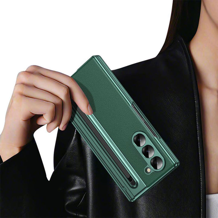 Lychee Leder Samsung Z Fold Handyhülle mit S-Pen Slot Displayschutz
