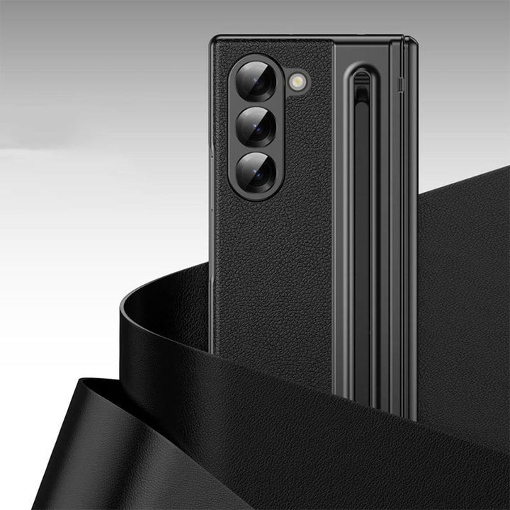Lychee Leder Samsung Z Fold Handyhülle mit S-Pen Slot Displayschutz