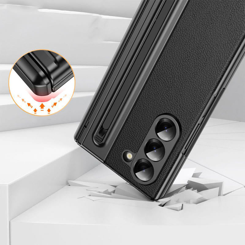 Lychee Leder Samsung Z Fold Handyhülle mit S-Pen Slot Displayschutz