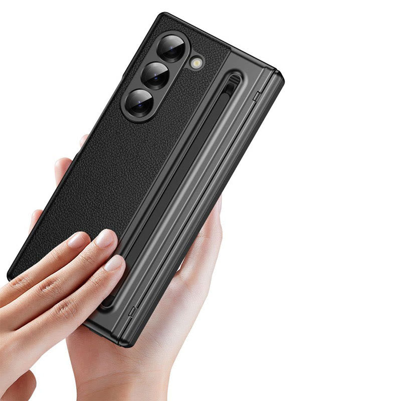 Lychee Leder Samsung Z Fold Handyhülle mit S-Pen Slot Displayschutz