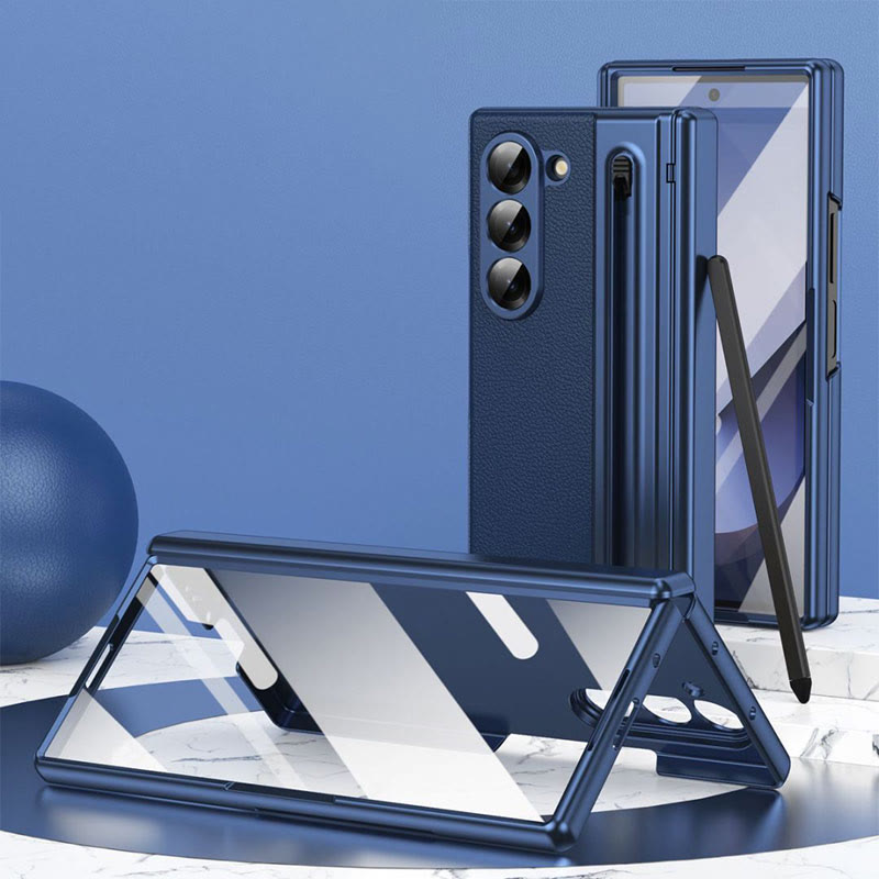 Lychee Leder Samsung Z Fold Handyhülle mit S-Pen Slot Displayschutz