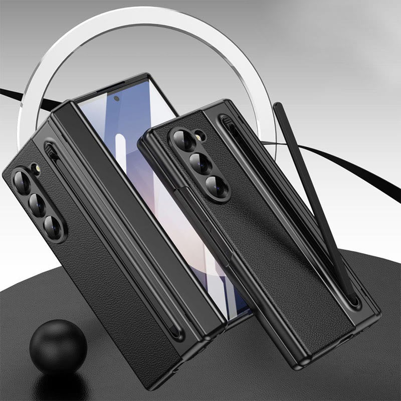 Lychee Leder Samsung Z Fold Handyhülle mit S-Pen Slot Displayschutz