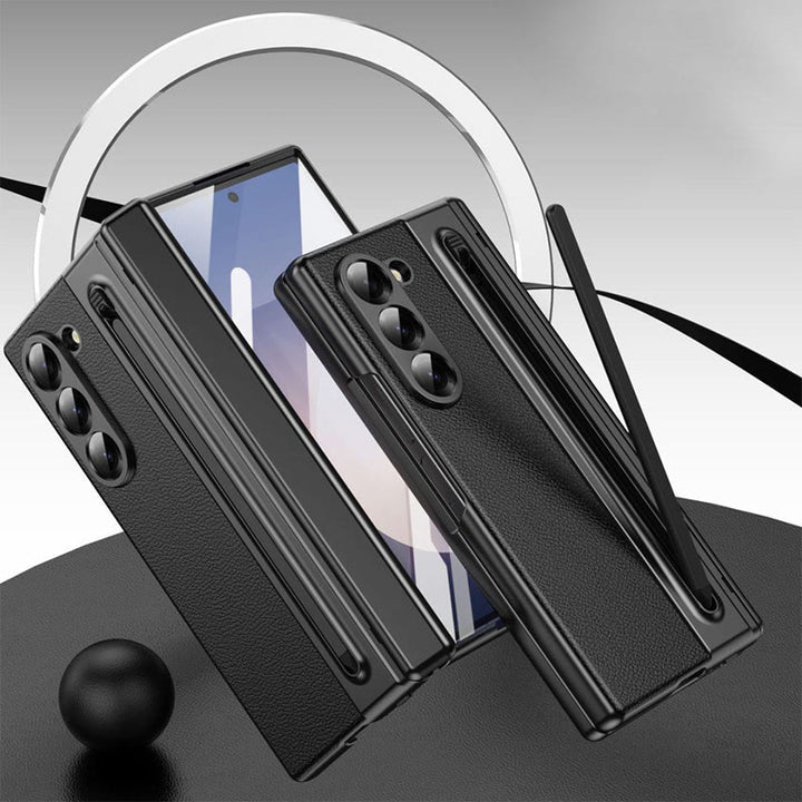 Lychee Leder Samsung Z Fold Handyhülle mit S-Pen Slot Displayschutz