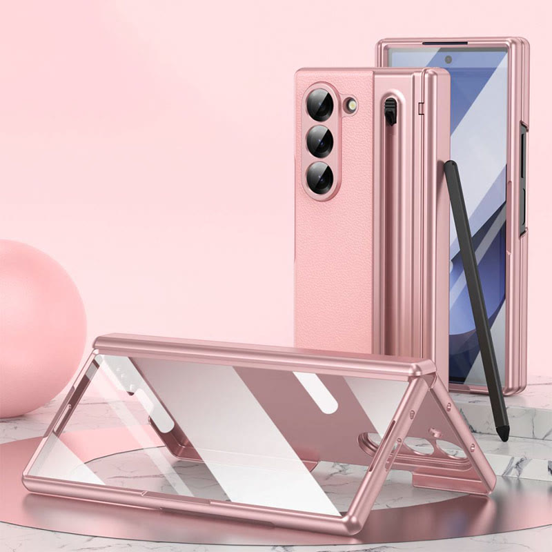 Lychee Leder Samsung Z Fold Handyhülle mit S-Pen Slot Displayschutz