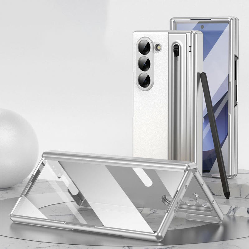 Lychee Leder Samsung Z Fold Handyhülle mit S-Pen Slot Displayschutz