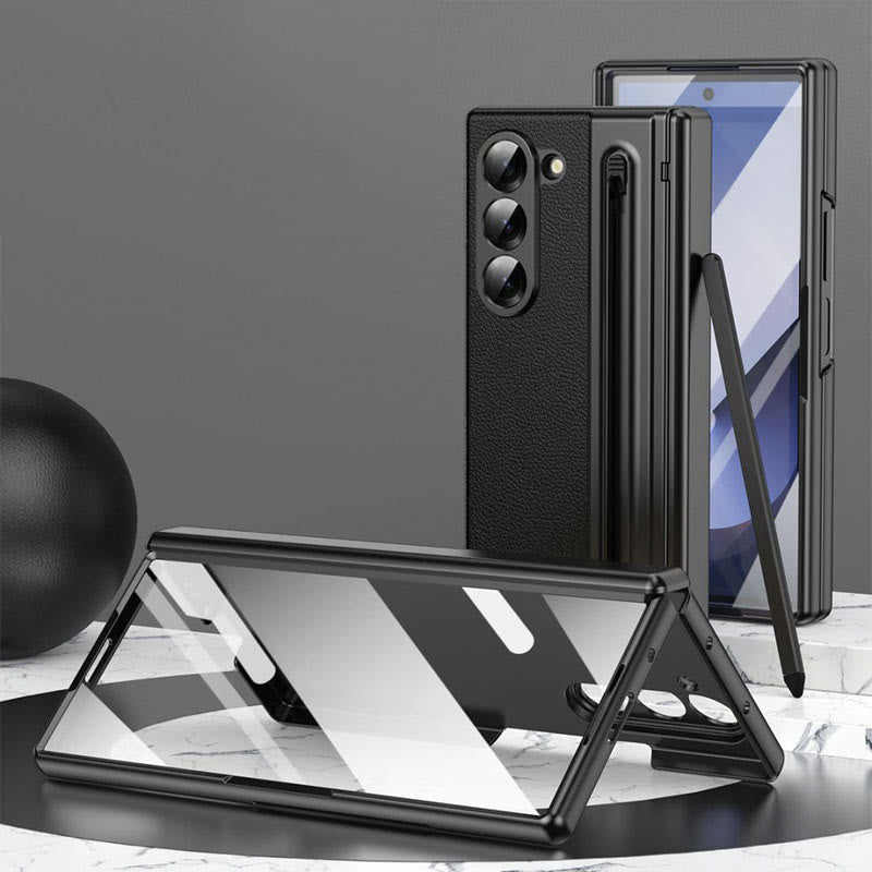 Lychee Leder Samsung Z Fold Handyhülle mit S-Pen Slot Displayschutz