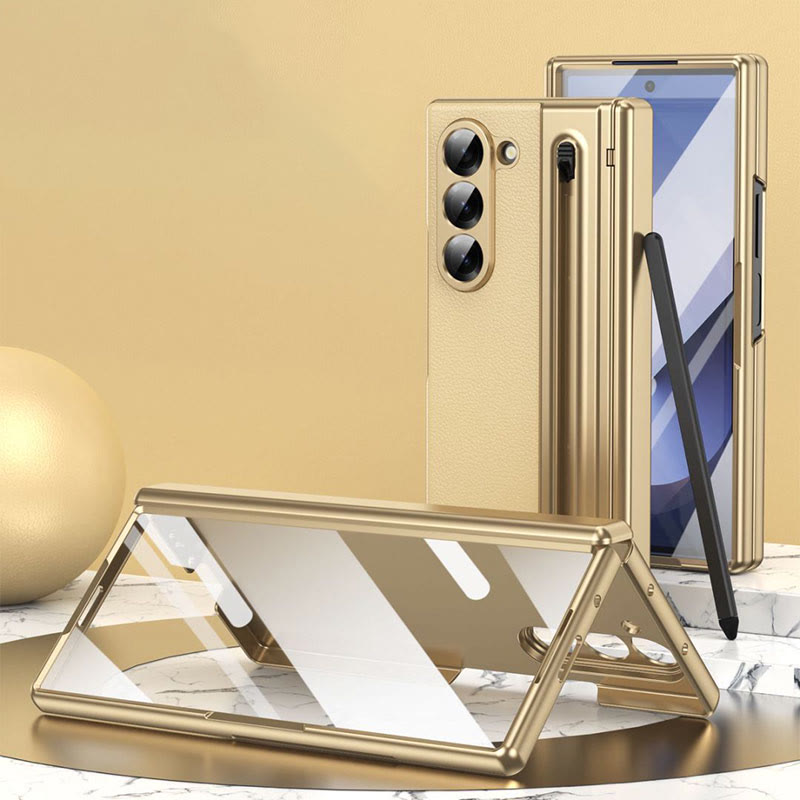 Lychee Leder Samsung Z Fold Handyhülle mit S-Pen Slot Displayschutz