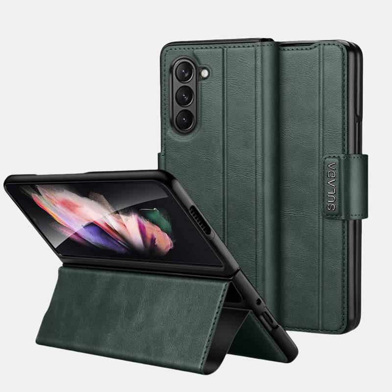 Handyhülle aus Kunstleder für Galaxy Z Fold 2/3/4/5/6 mit Klappständer-Scharnierschutz - Dunkelgrün - Samsung Z Fold 2 - image 14