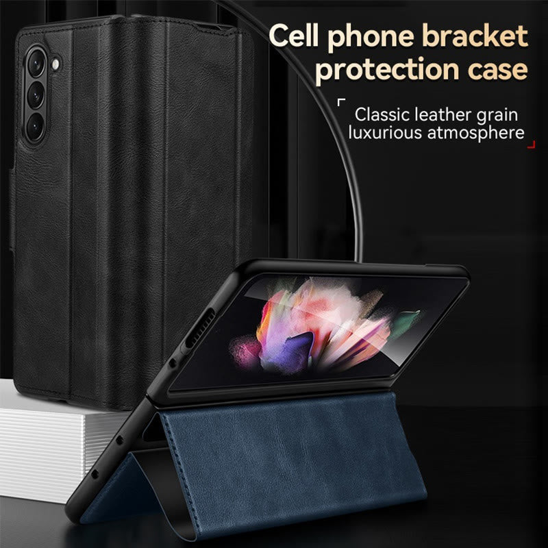 Handyhülle aus Kunstleder für Galaxy Z Fold 2/3/4/5/6 mit Klappständer-Scharnierschutz - image 1