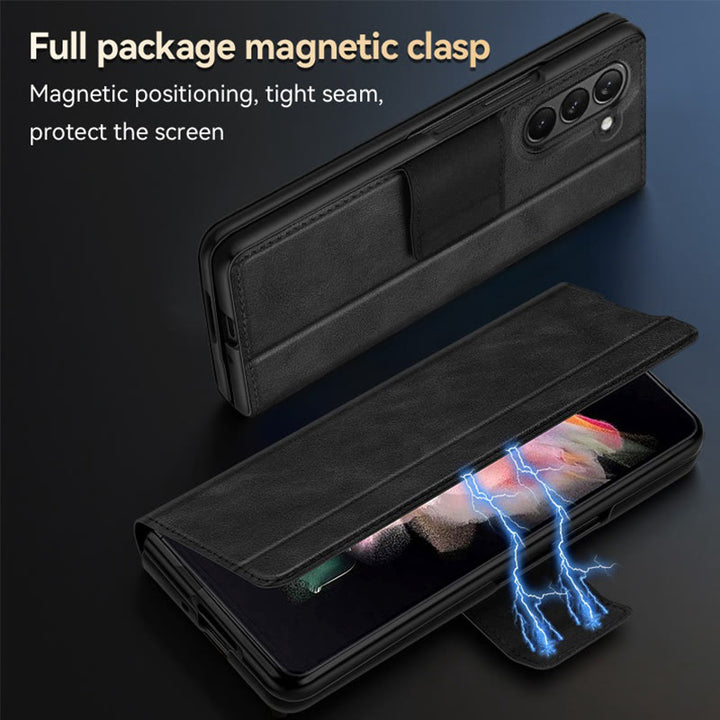 Handyhülle aus Kunstleder für Galaxy Z Fold 2/3/4/5/6 mit Klappständer-Scharnierschutz - image 3
