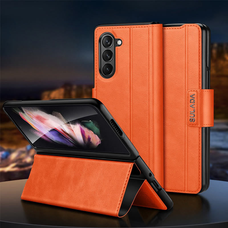 Handyhülle aus Kunstleder für Galaxy Z Fold 2/3/4/5/6 mit Klappständer-Scharnierschutz - image 9