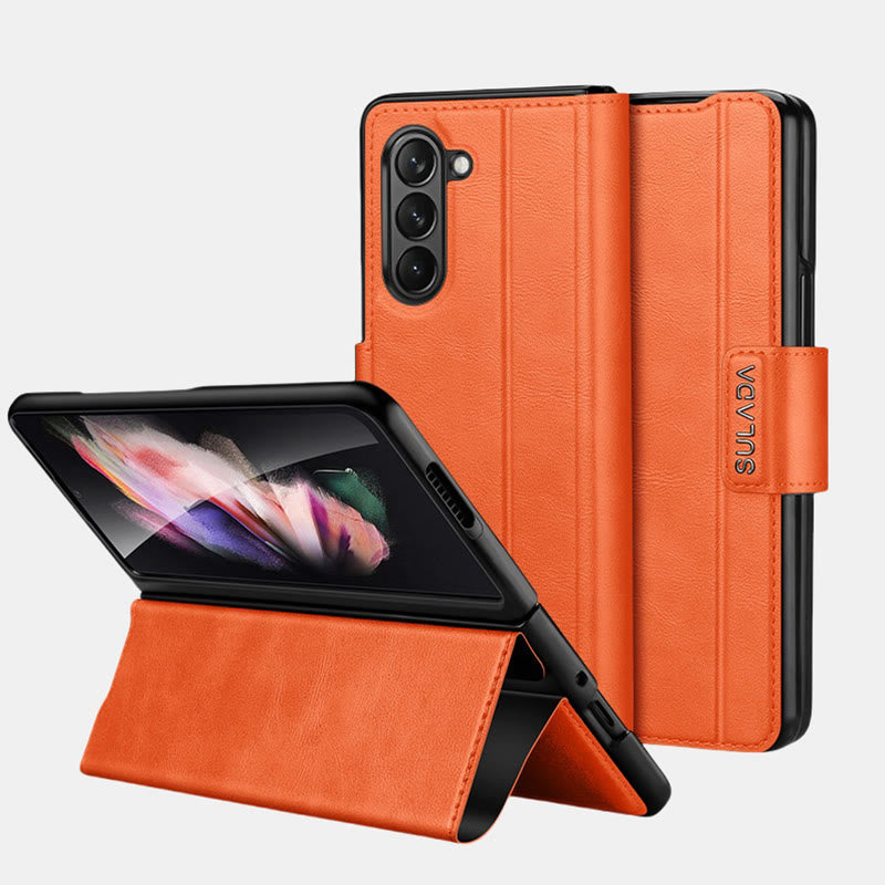 Handyhülle aus Kunstleder für Galaxy Z Fold 2/3/4/5/6 mit Klappständer-Scharnierschutz - Orange - Samsung Z Fold 2 - image 1