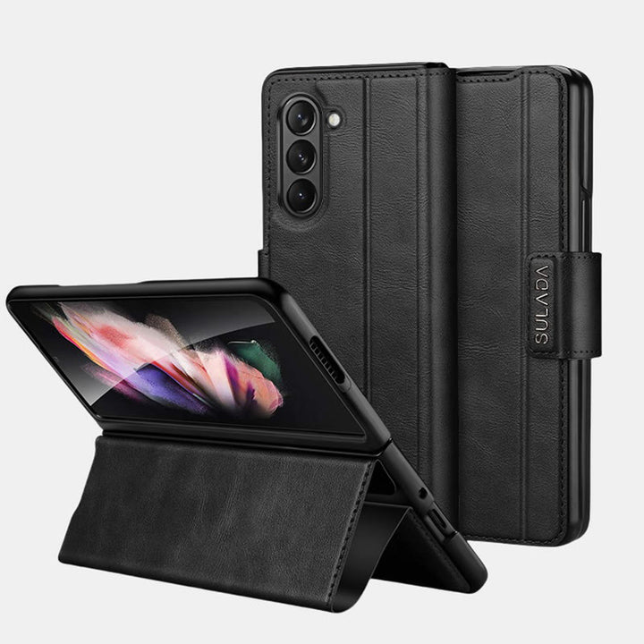 Handyhülle aus Kunstleder für Galaxy Z Fold 2/3/4/5/6 mit Klappständer-Scharnierschutz - Schwarz - Samsung Z Fold 2 - image 11