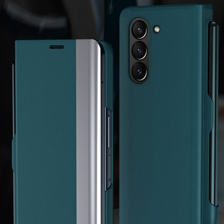 Premium-Leder-Telefonhülle mit Magnetverschluss für Galaxy Z Fold mit S-Pen-Steckplatz