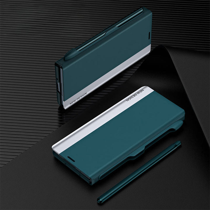 Premium-Leder-Telefonhülle mit Magnetverschluss für Galaxy Z Fold mit S-Pen-Steckplatz
