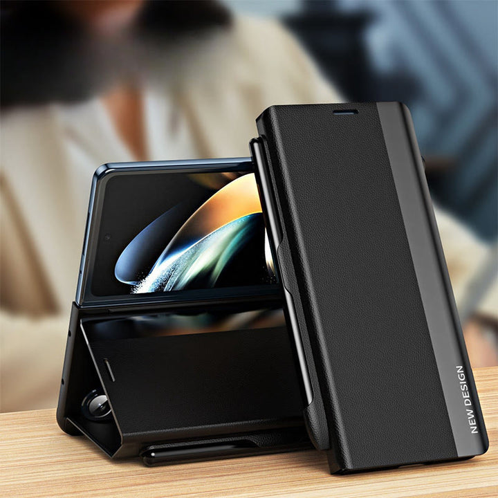 Premium-Leder-Telefonhülle mit Magnetverschluss für Galaxy Z Fold mit S-Pen-Steckplatz